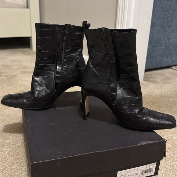 Miista Black Croc-Embossed Leather Booties - Picture 3 of 6